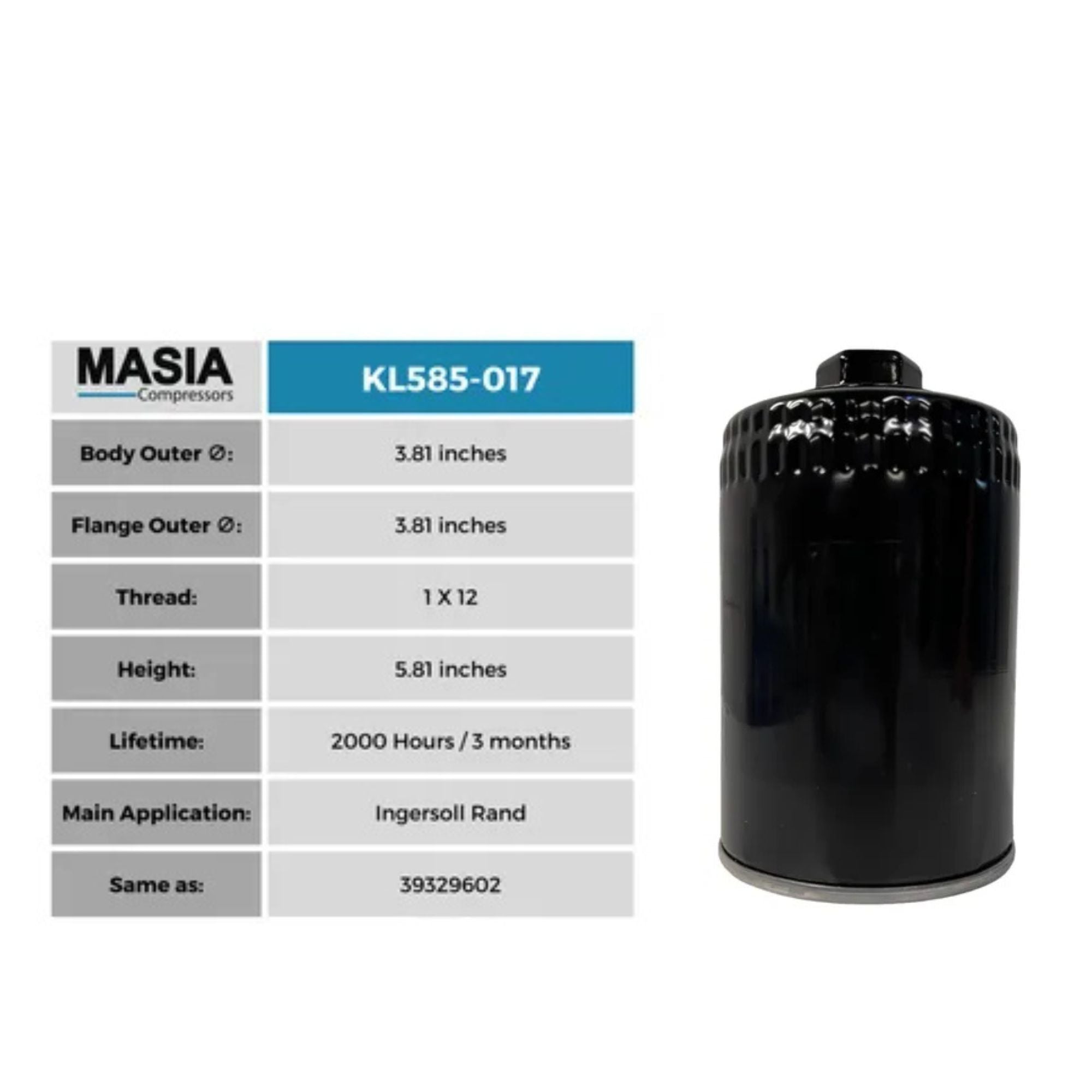 Filtro De Aceite Masia Compressors ML585-017