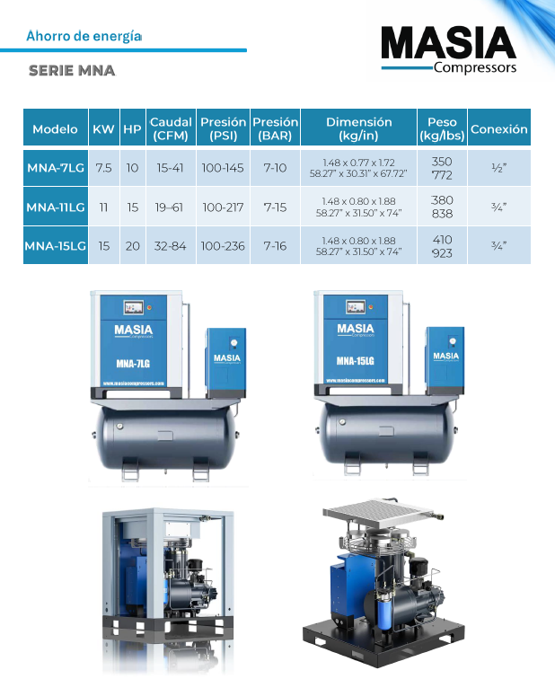 Compresor de Tornillo MNA-15LG Masia 15KW / 20HP