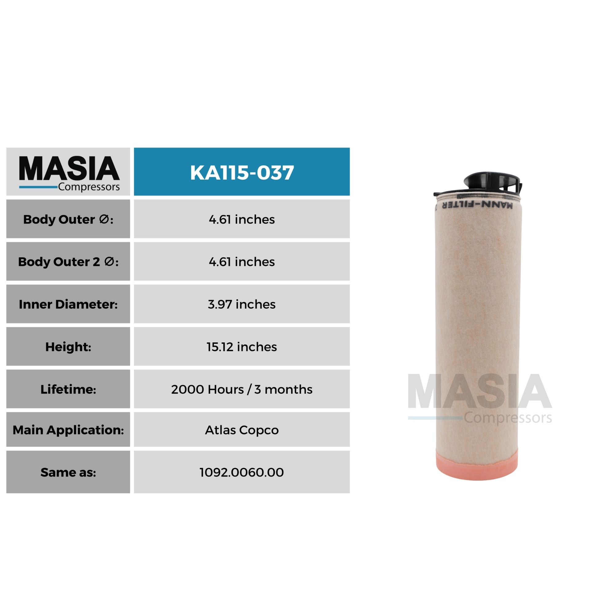 Filtro De Aire Atlas Copco 1092-0060-00
