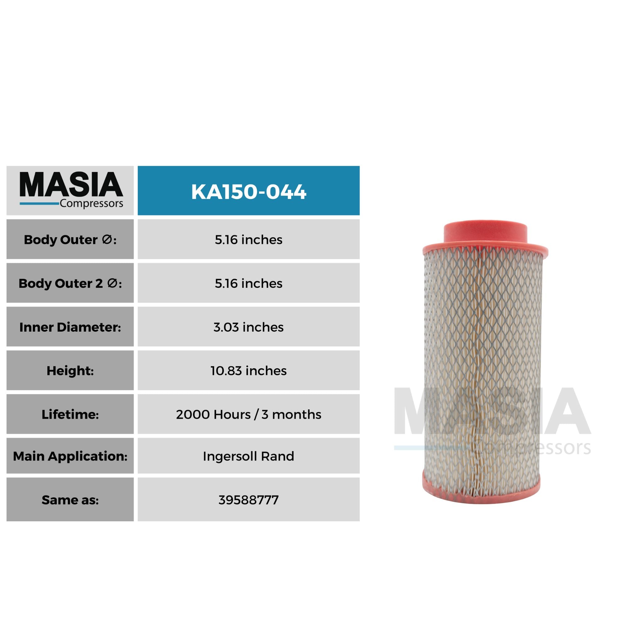 Filtro De Aire Para Compresores Ingersoll Rand 39824115
