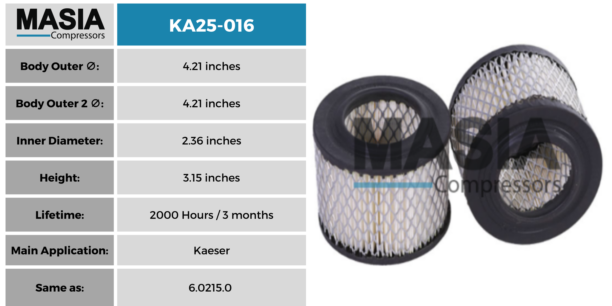 Filtro De Aire Masia Compressors Ma25-037