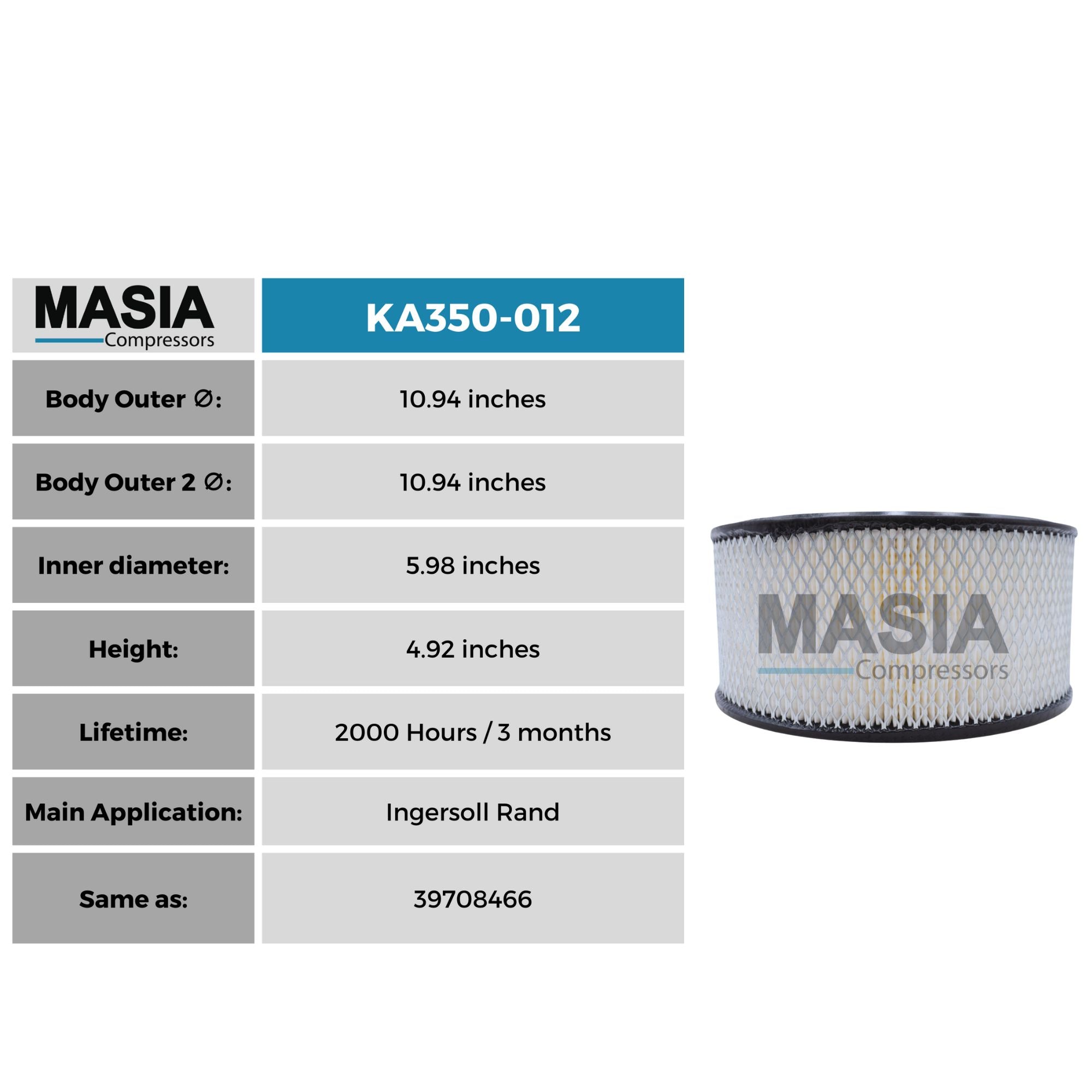 Filtro De Aire Ingersoll Rand 39708466