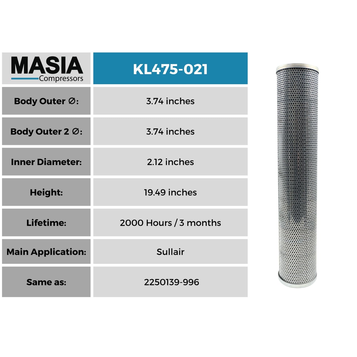 Filtro De Aceite Sullair 02250139-996