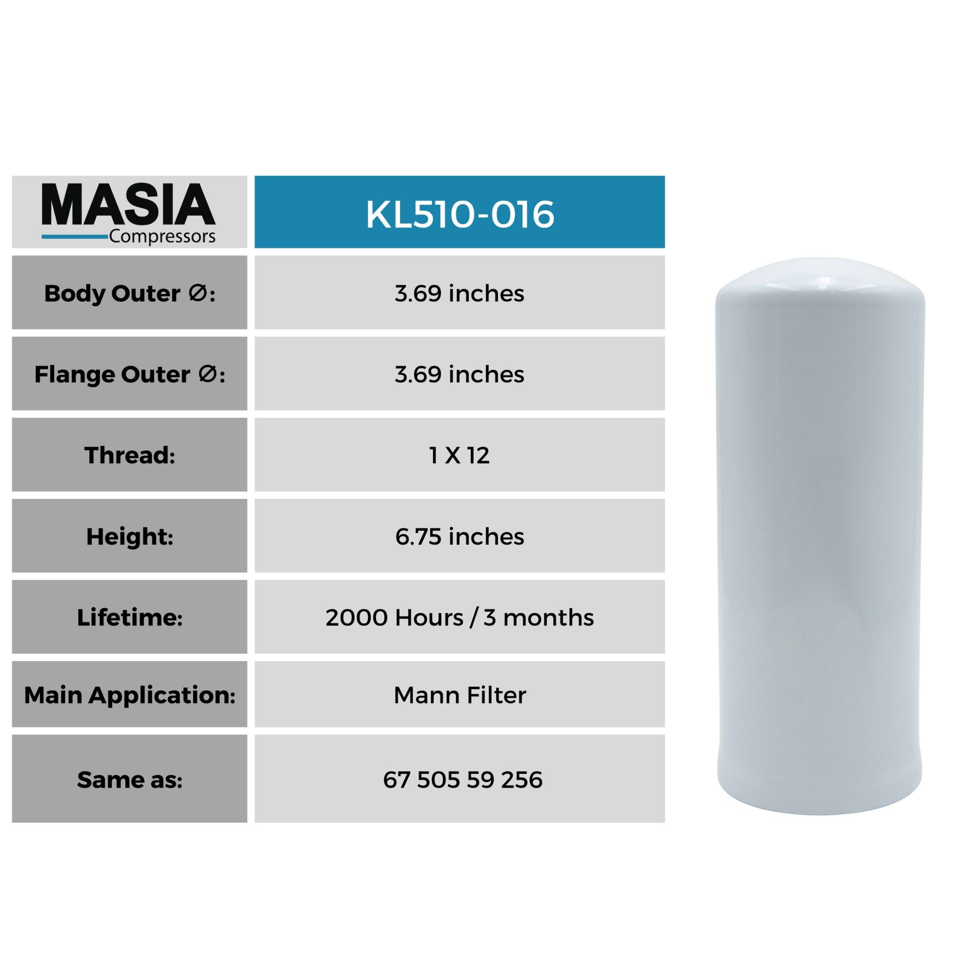 Filtro De Aceite Masia Compressors ML510 016