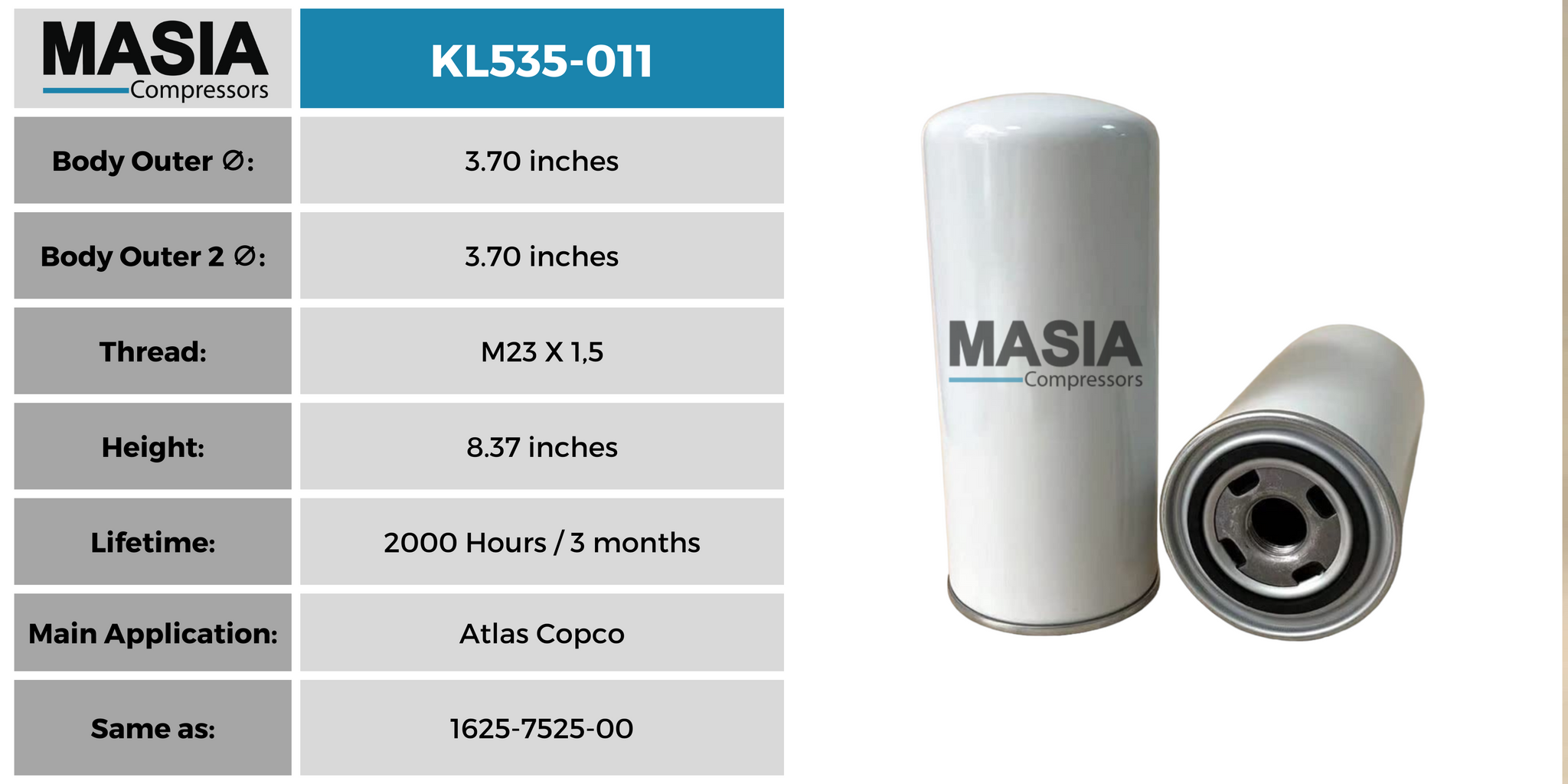 Filtro De Aceite Atlas Copco 1625-7526-00