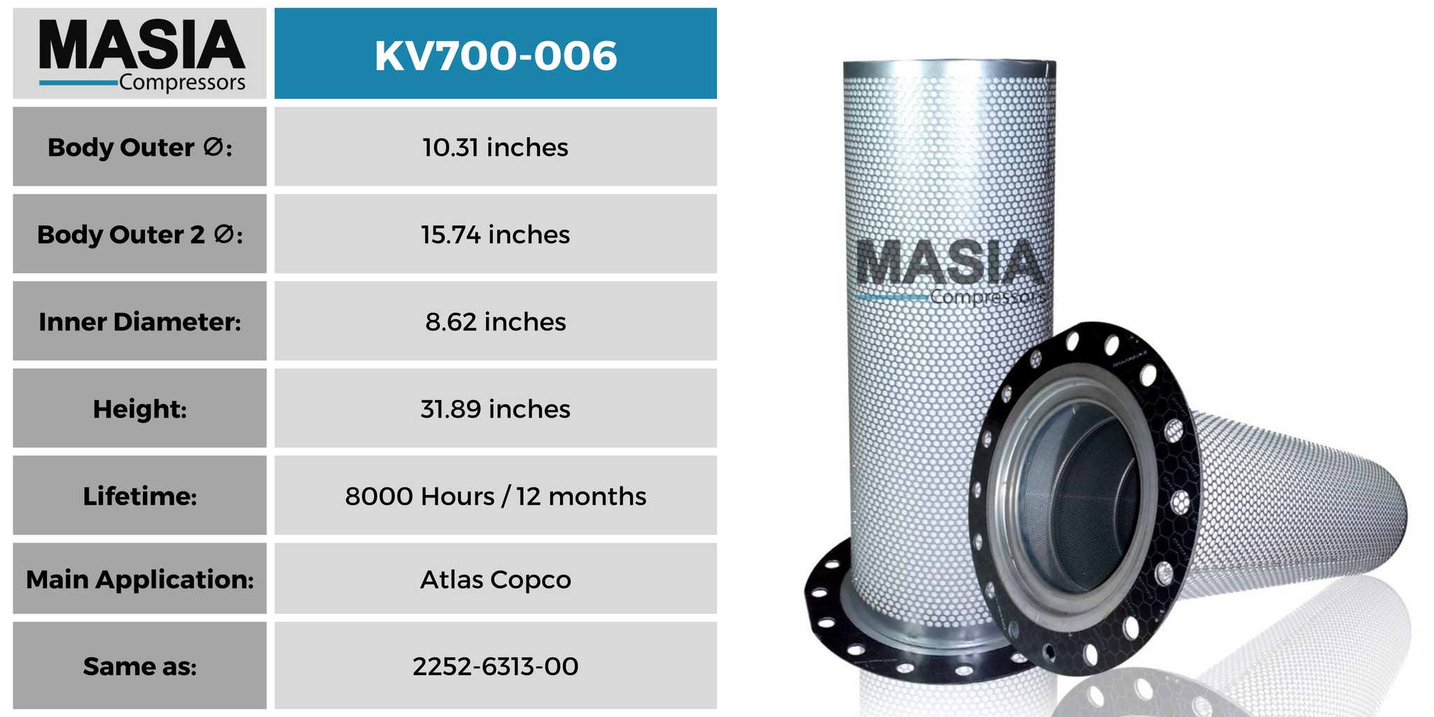 Filtro Separador Atlas Copco 2252-6313-00