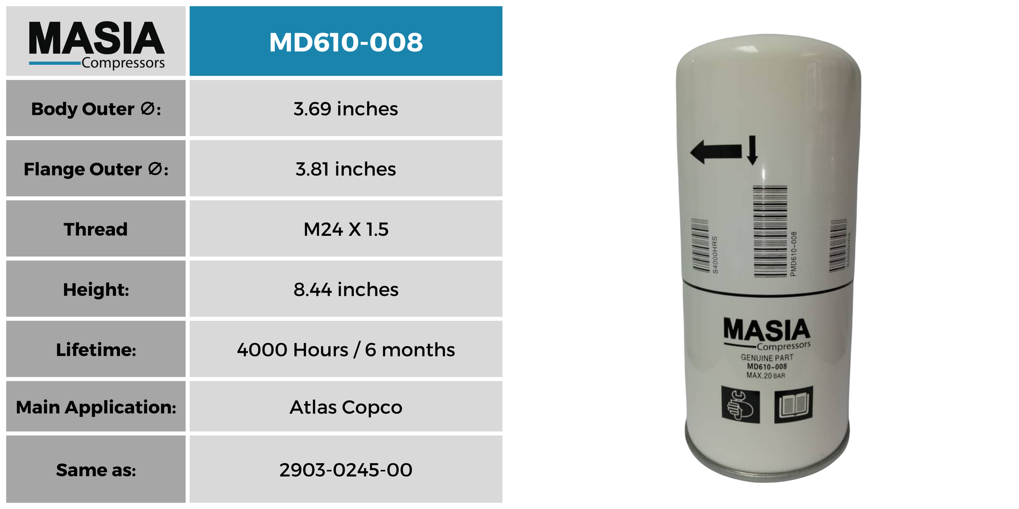 Filtro separador Us Air Compressor 1311126500