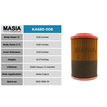 Filtro De Aire Atlas Copco 1622-1855-01