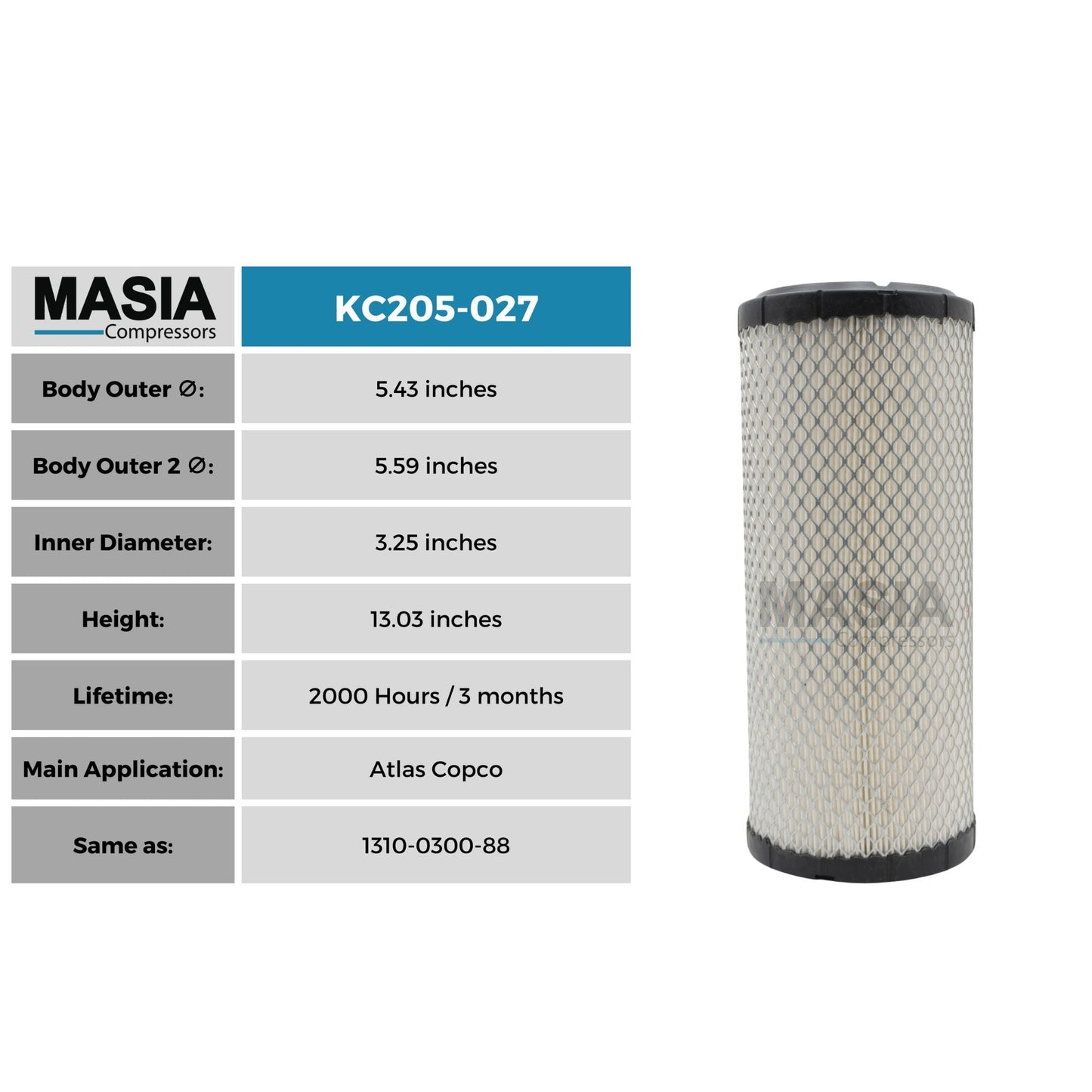 Filtro De Aire Atlas Copco 1310-0300-88