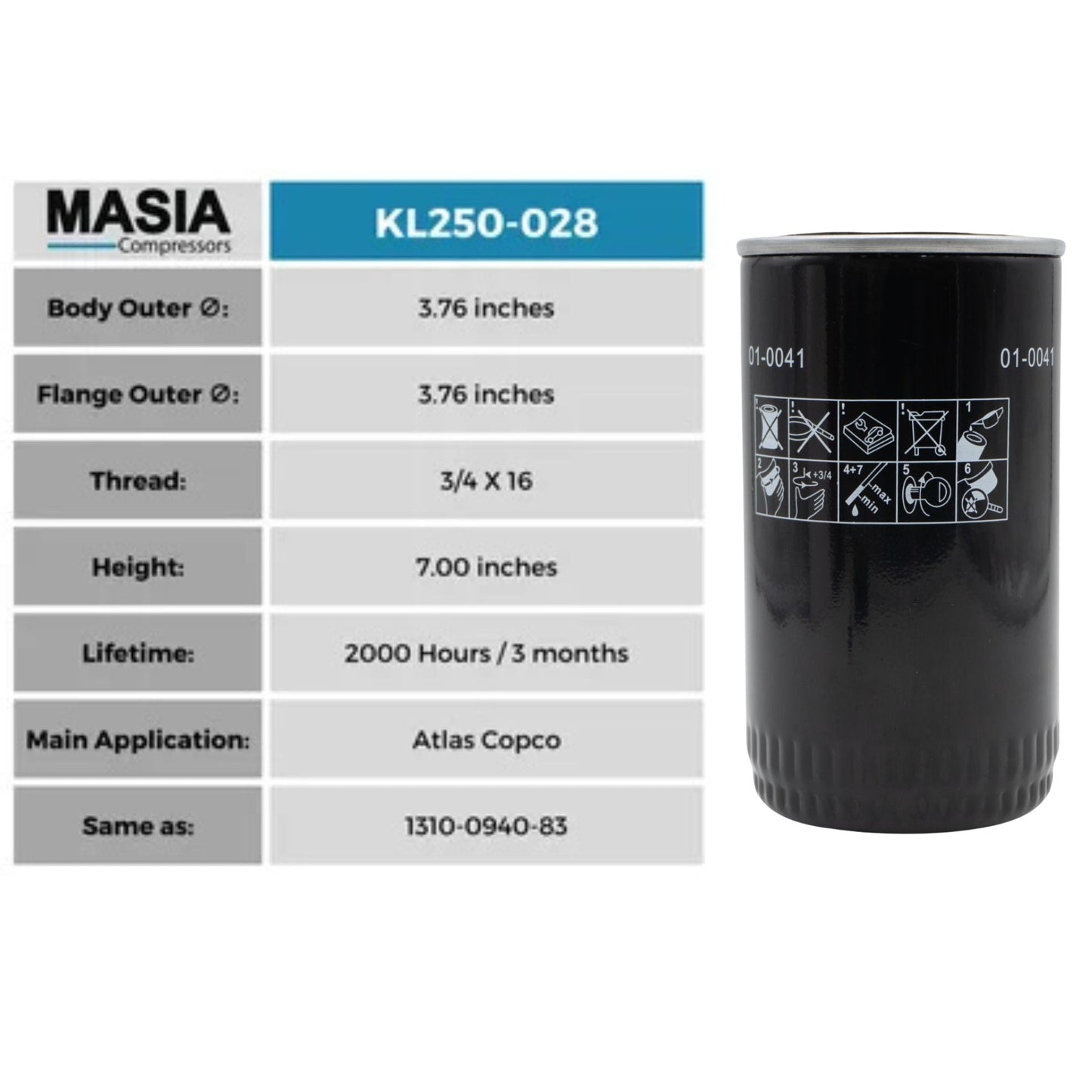 Filtro De Aceite Atlas Copco 1310-0940-83