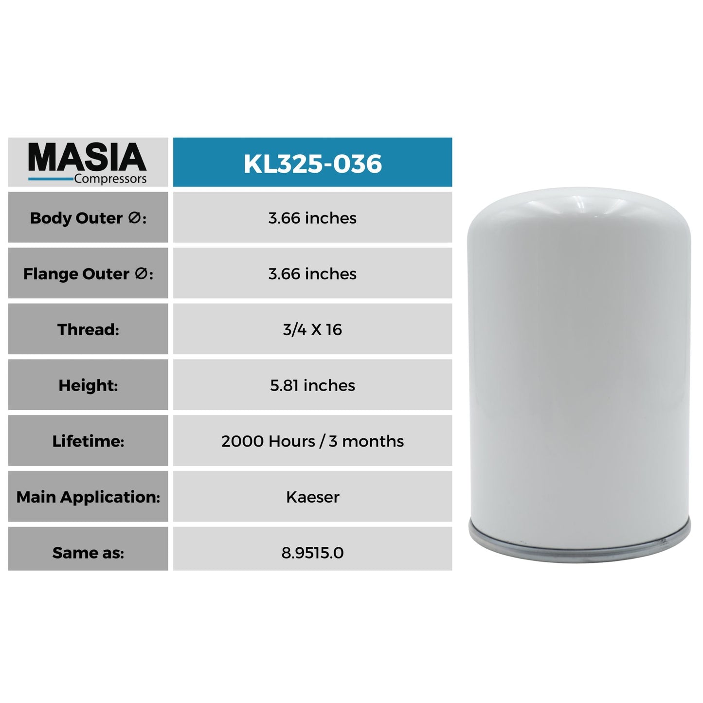 Filtro De aceite Masia Compressors ML325-036