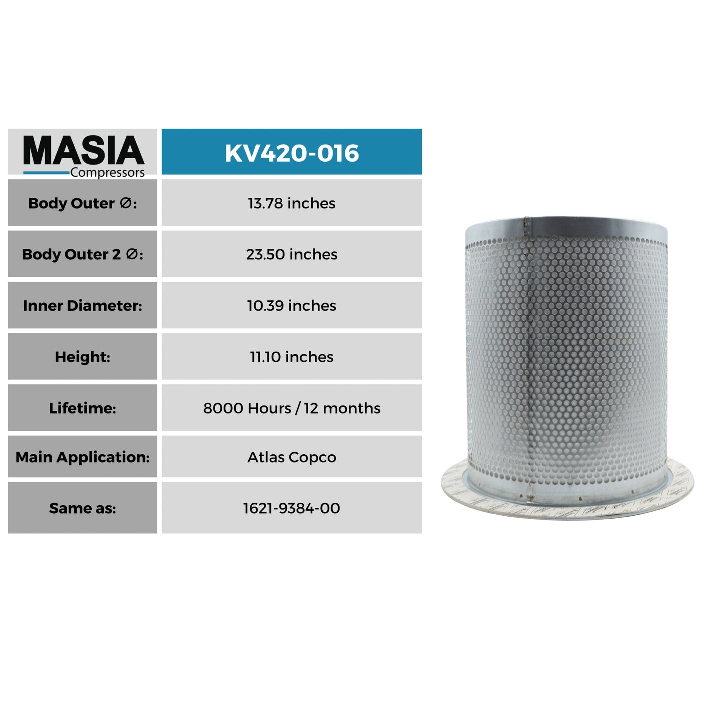 1621-9384-00 Filtro Separador Compatible con Atlas Copco