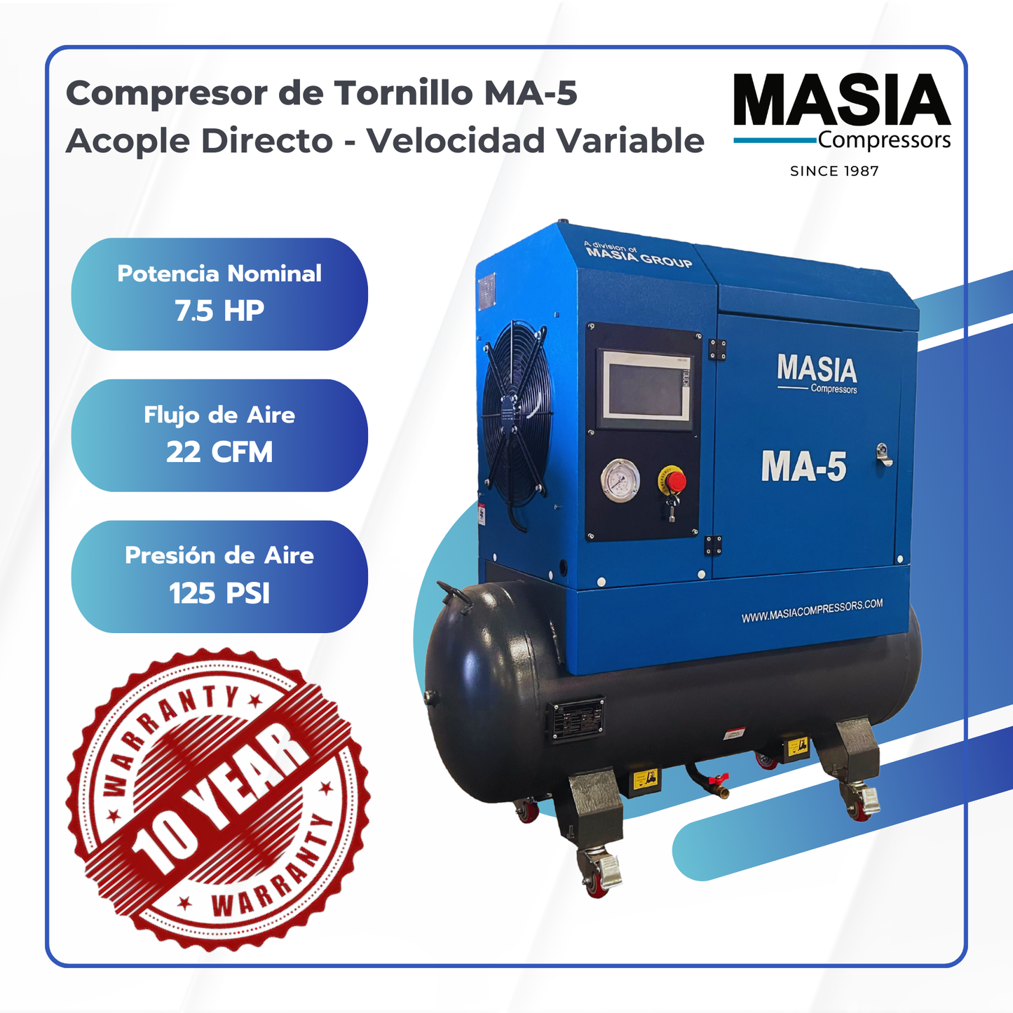 Compresor De Aire De Tornillo VSD de 7.5 HP