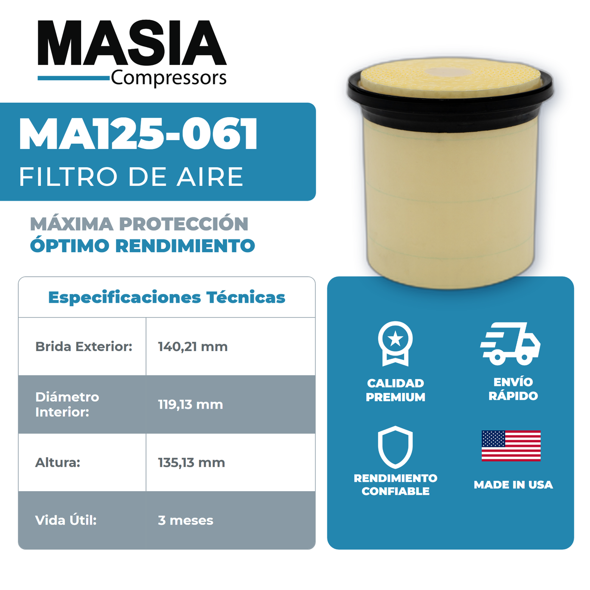6.4163.0 Filtro de Aire Compatible con Kaeser