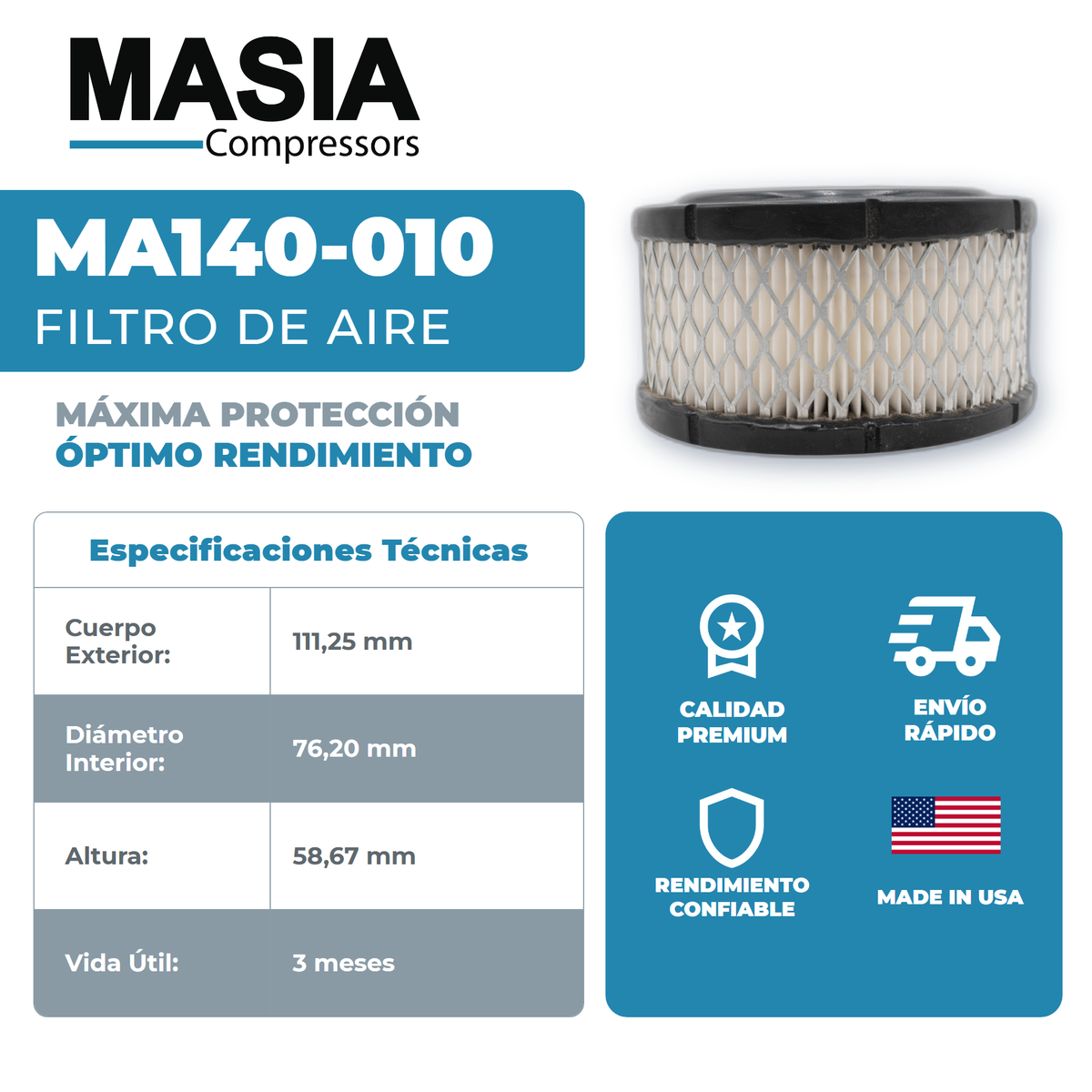 KA140-010 Filtro de Aire Keltec Technolab