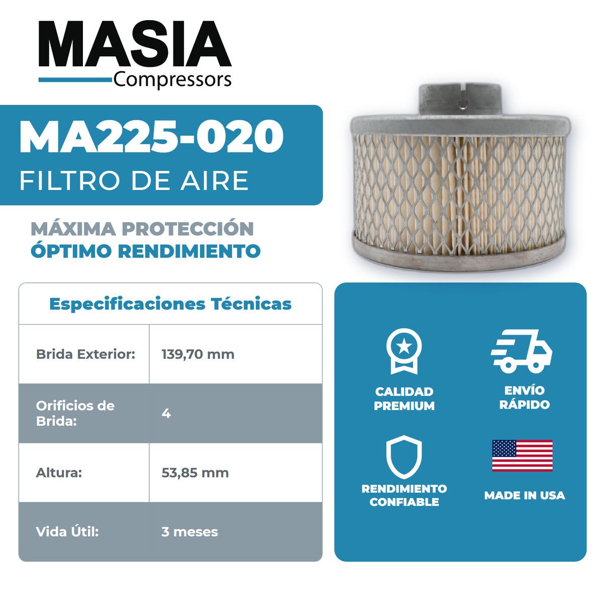 KA225-020 Filtro de Aire Keltec Technolab
