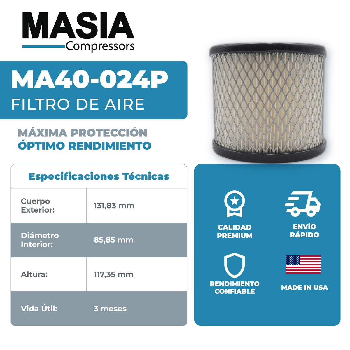 KA40-024P Filtro de Aire Keltec Technolab