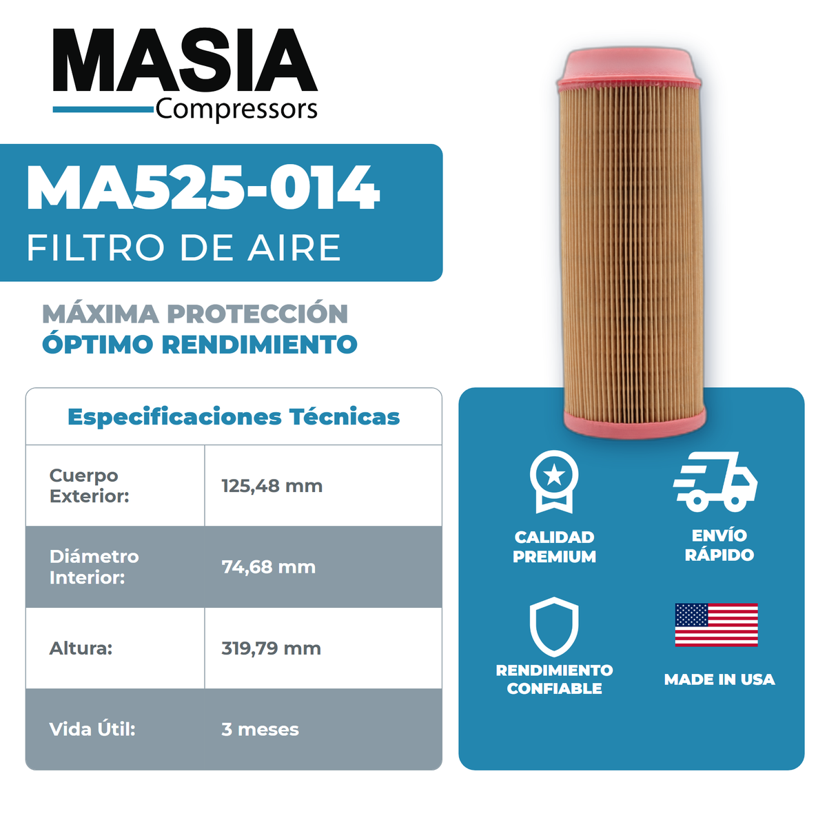 1622-0171-00 Filtro de Aire Compatible con Atlas Copco