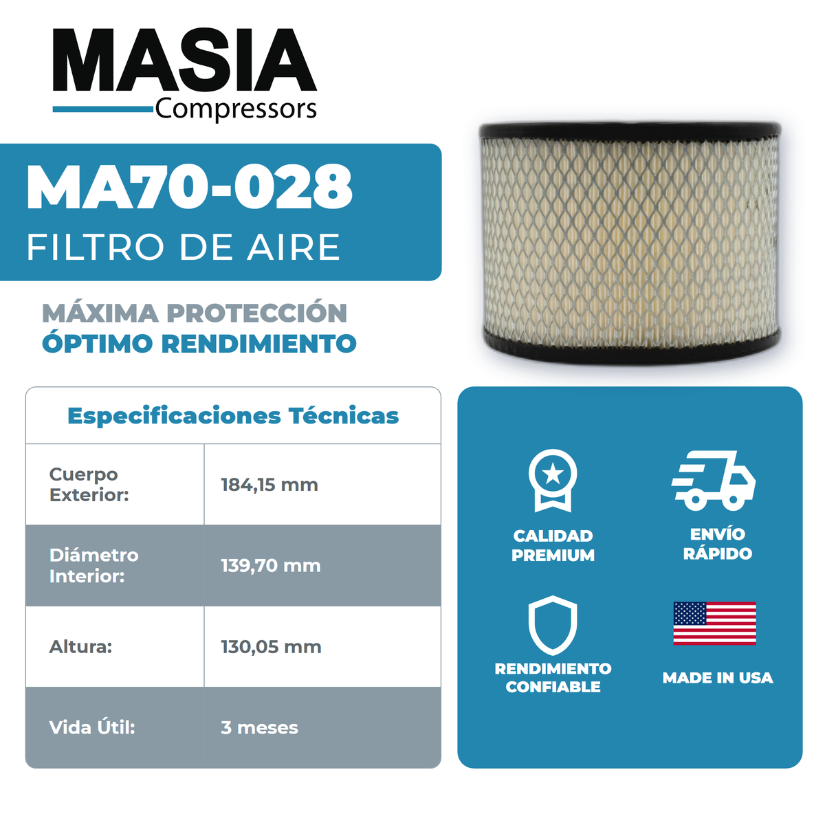 KA70-028 Filtro de Aire Keltec Technolab