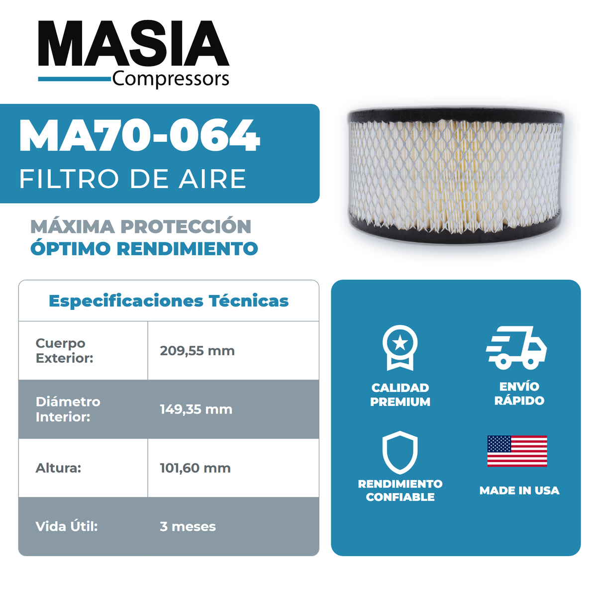 19-1093 Filtro de Aire Compatible con Air Supply