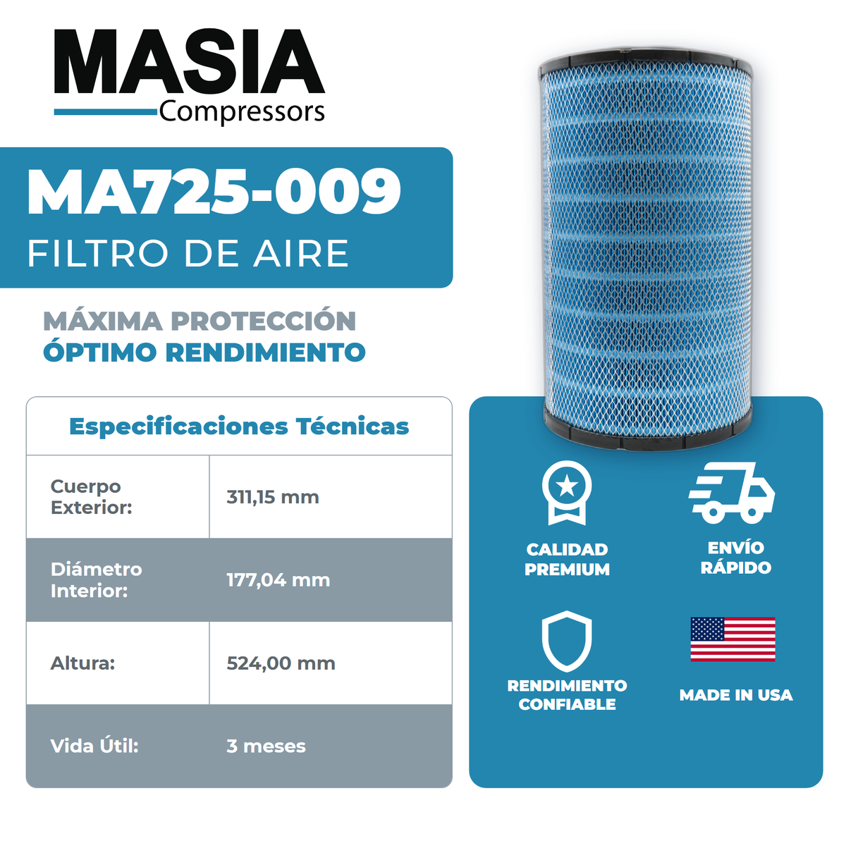 1627410042 Filtro de Aire Compatible con Quincy