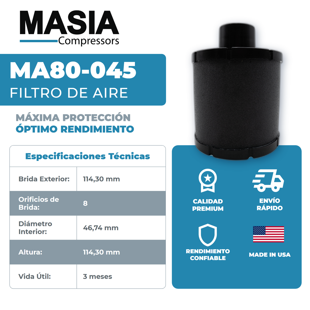 KA80-045 Filtro de Aire Keltec Technolab
