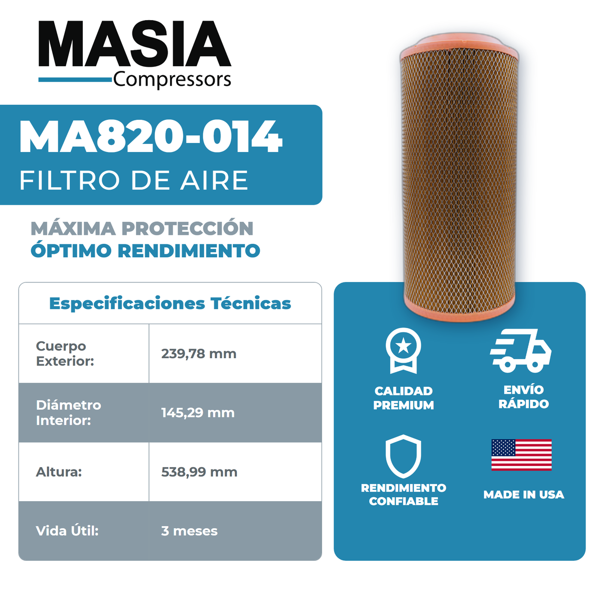 KA820-014 Filtro de Aire Keltec Technolab