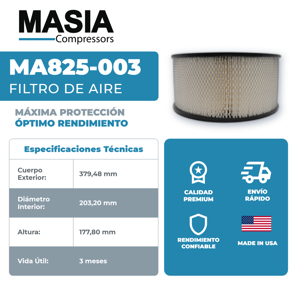 39903281 Filtro de Aire Compatible con Ingersoll Rand