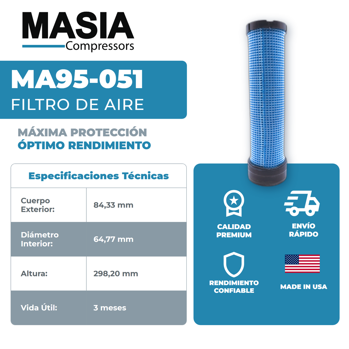 KA95-051 Filtro de Aire Keltec Technolab