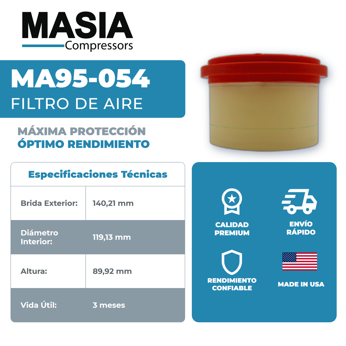 6.4432.0 Filtro de Aire Compatible con Kaeser