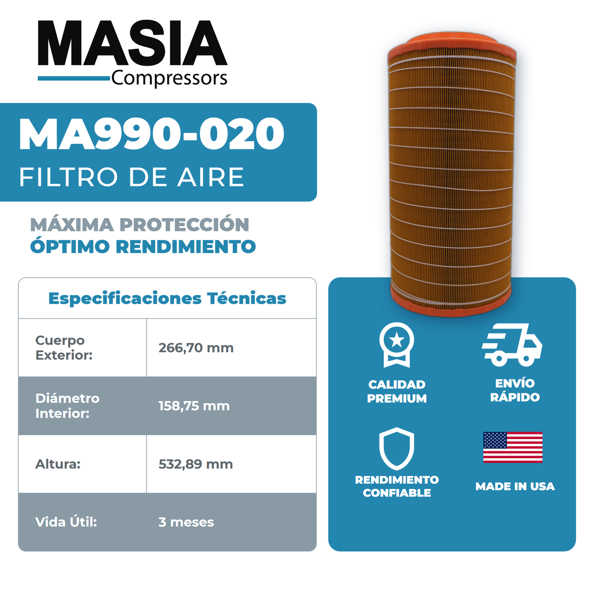 KA990-020 Filtro de Aire Keltec Technolab