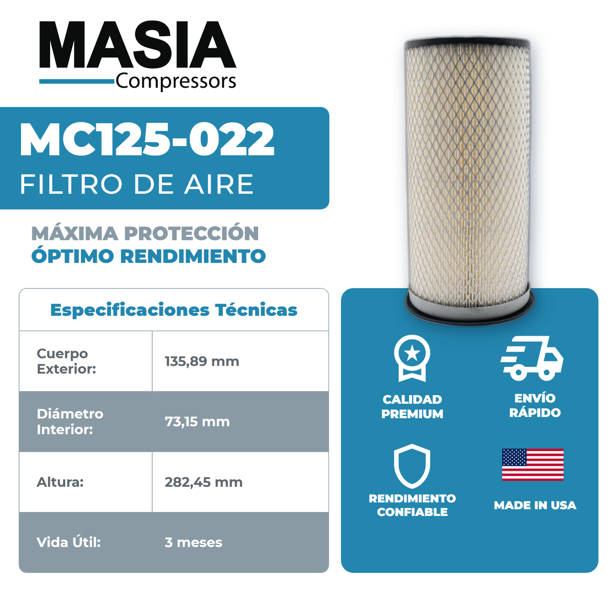 KC125-022 Filtro de Aire Keltec Technolab