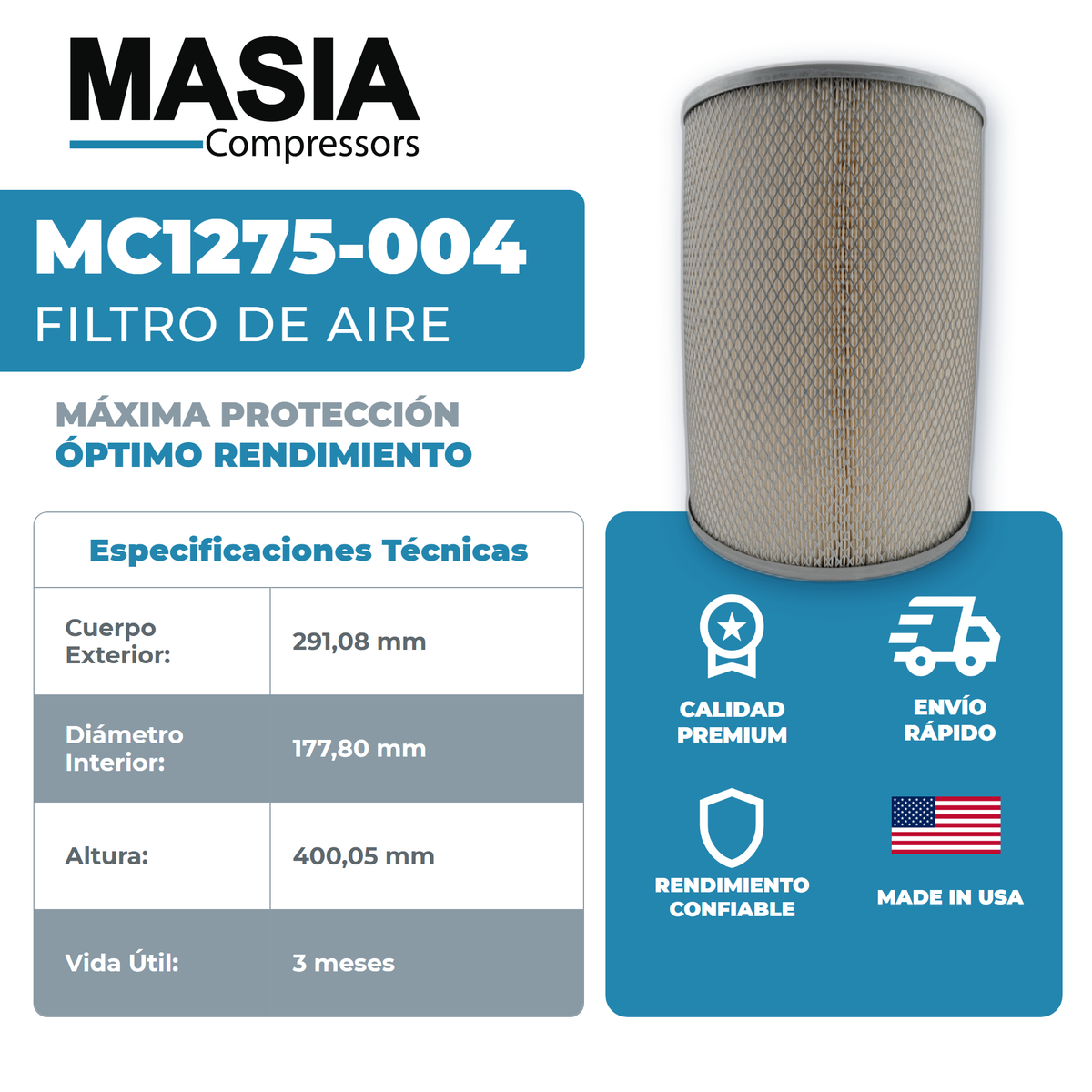 KC1275-004 Filtro de Aire Keltec Technolab