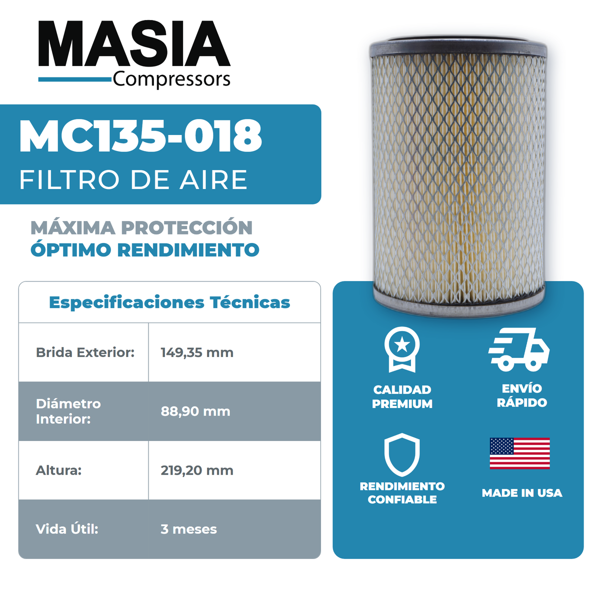 MC135-018 Filtro de Aire Masia Compressors