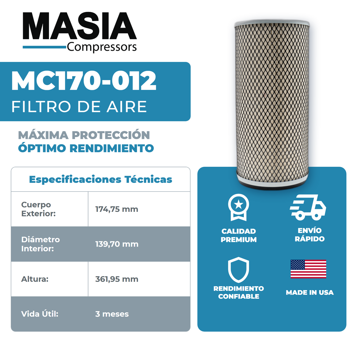 43-850 Filtro de Aire Compatible con Compair