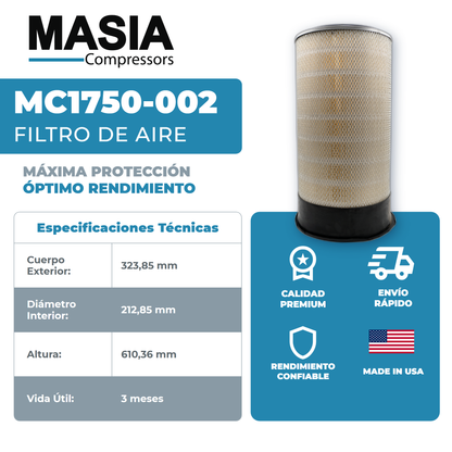 02250135-150 Filtro de Aire Compatible con Sullair