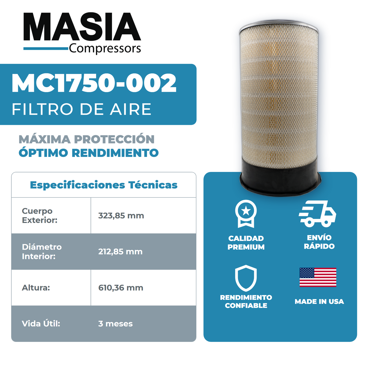 KC1750-002 Filtro de Aire Keltec Technolab