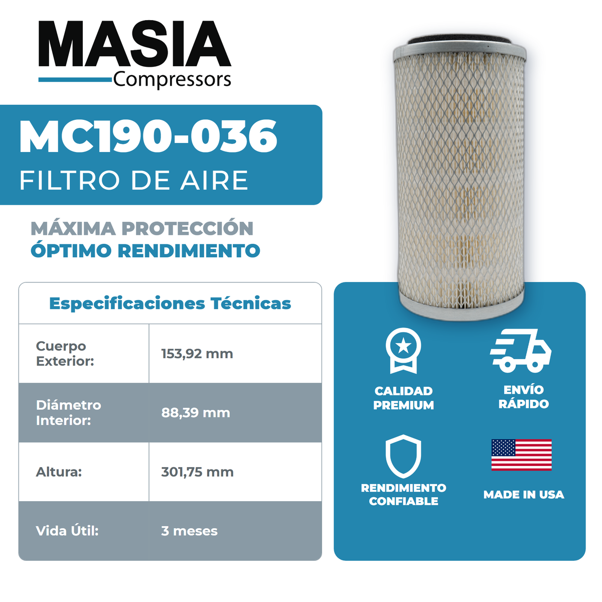 88290006-013 Filtro de Aire Compatible con Sullair