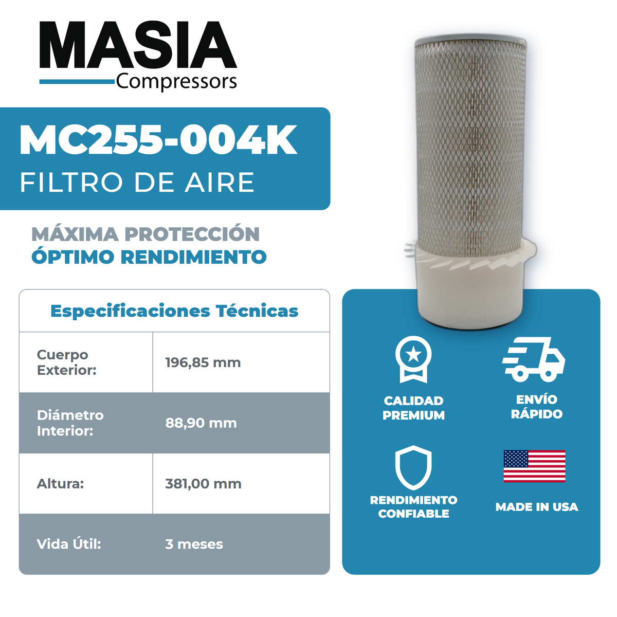 5412-2915-00 Filtro de Aire Compatible con Atlas Copco