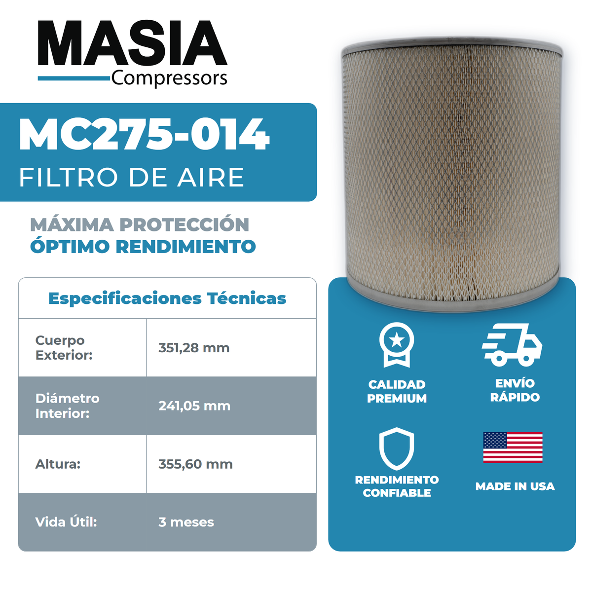8PS2644 Filtro de Aire Compatible con Chicago Pneumatic