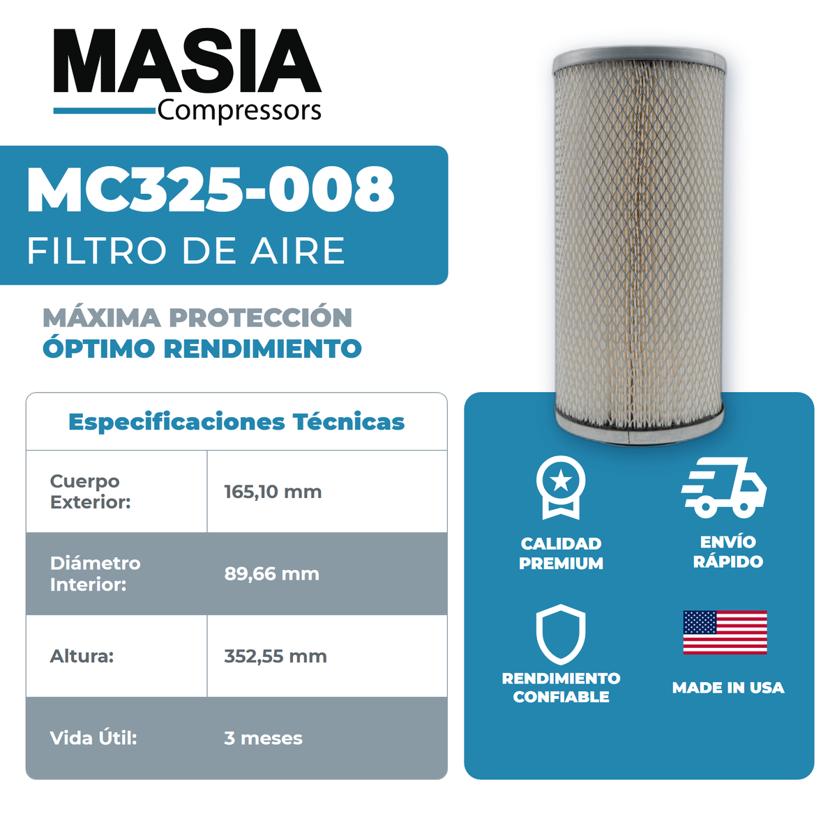 98262/163 Filtro de Aire Compatible con Compair