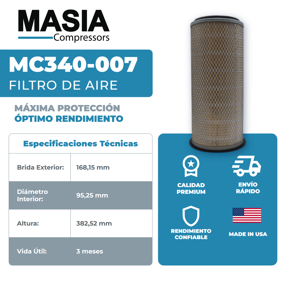 22864-8 Filtro de Aire Compatible con Quincy