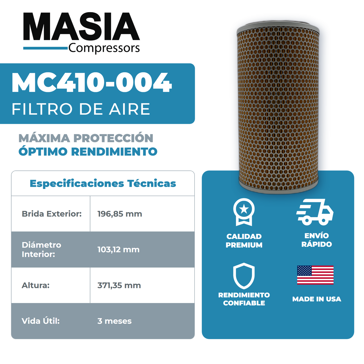 1619-2847-00 Filtro de Aire Compatible con Atlas Copco