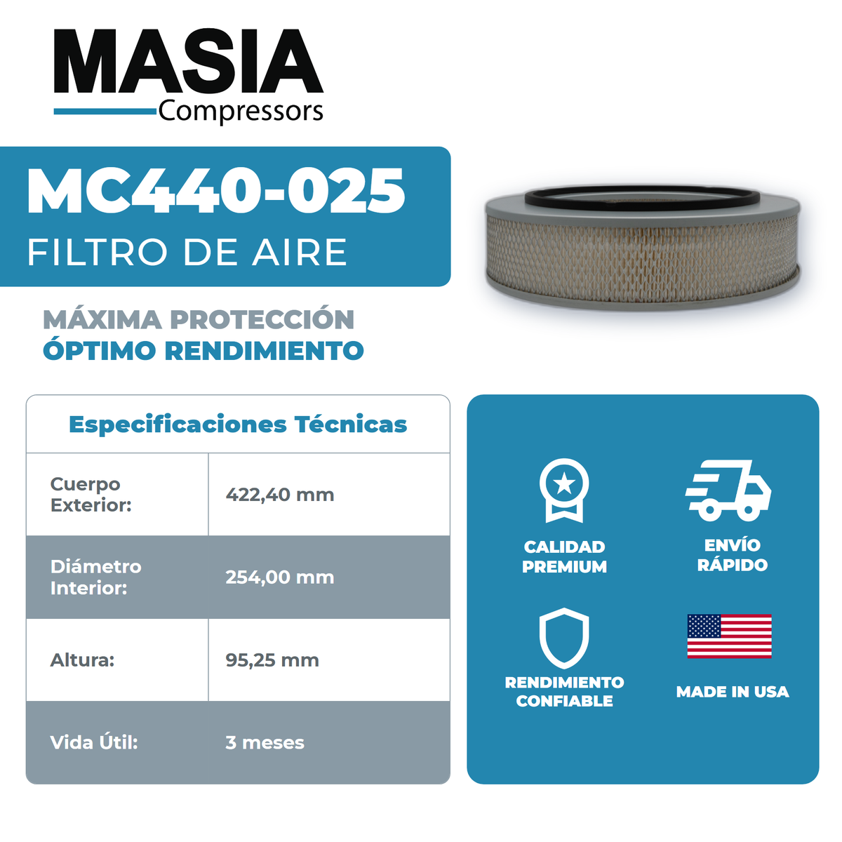7014 Filtro de Aire Compatible con Performance Filtration