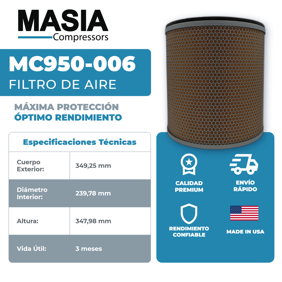 1630-0406-00 Filtro de Aire Compatible con Atlas Copco