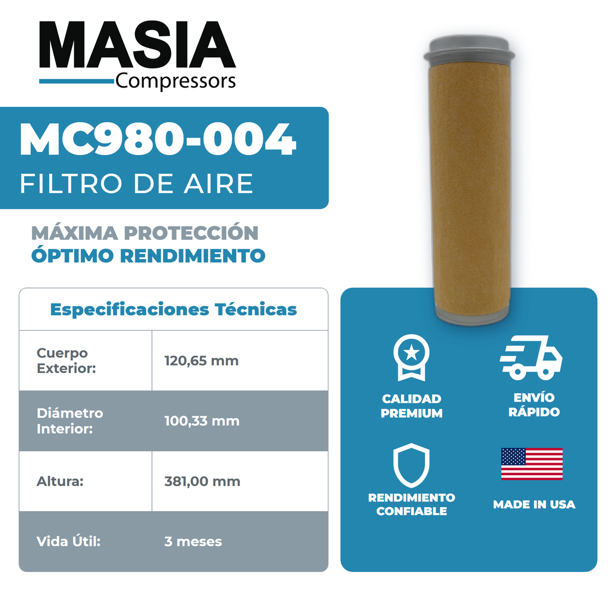 988767 Filtro de Aire Compatible con Compair