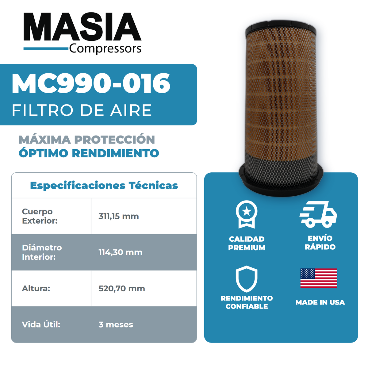 MC990-016 Filtro de Aire Masia Compressors