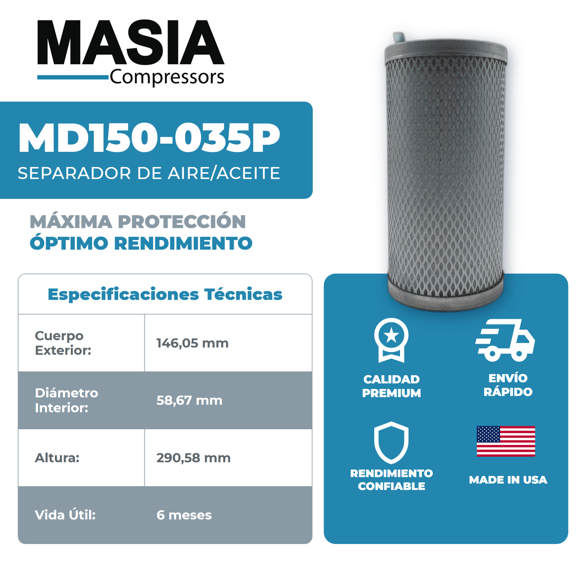 S138D1213 Filtro Separador Compatible con United Air Filter