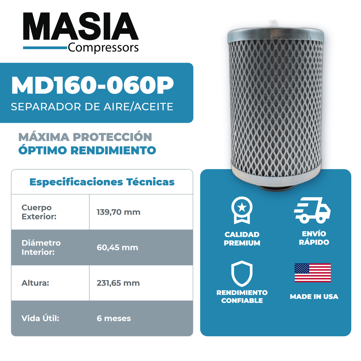 02250215-617 Filtro Separador Compatible con Sullair