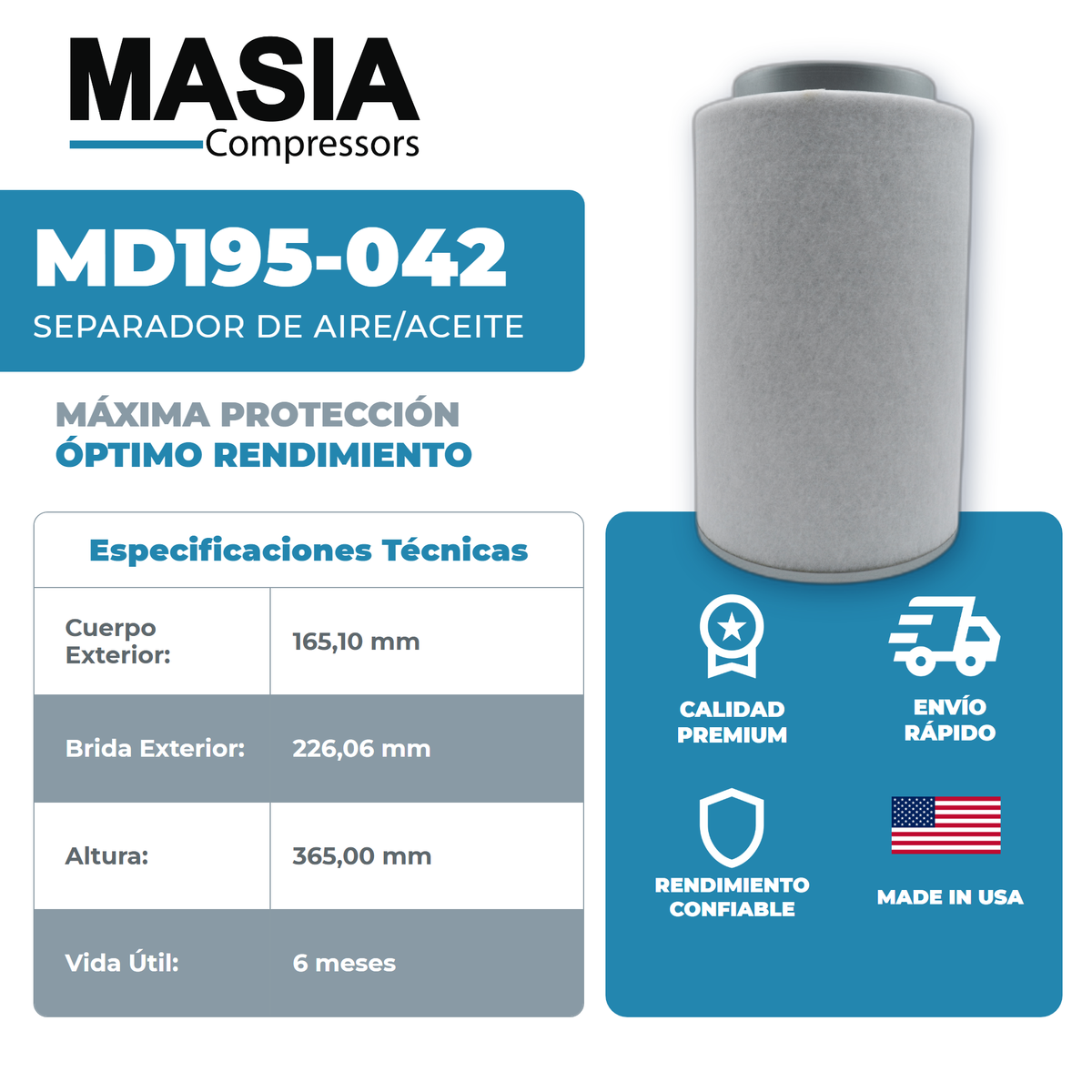 2911-0117-02 Filtro Separador Compatible con Atlas Copco